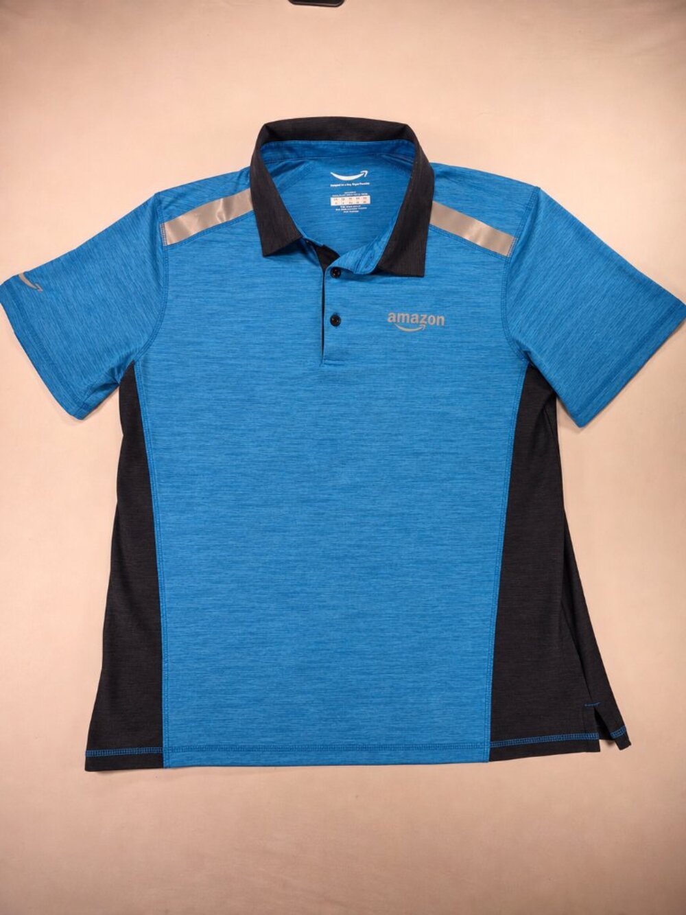 Amazon Men's Logo Polo Shirt Size L Blue Solid Short Sleeve Collared